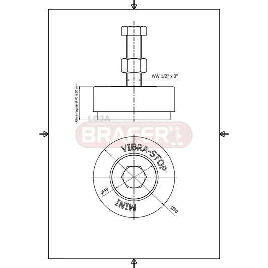 Vibra Stop Amortecedor Mini 1/2 X 90mm 500- 2000 Kg