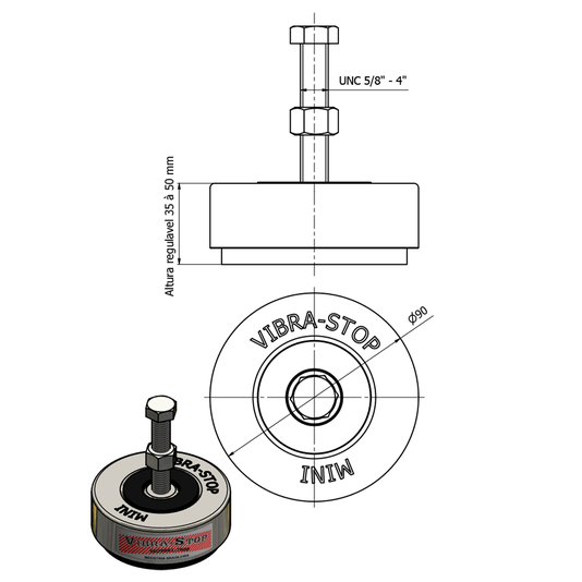Vibra Stop Amortecedor Mini 5/8 X 90mm 500-2000 Kg