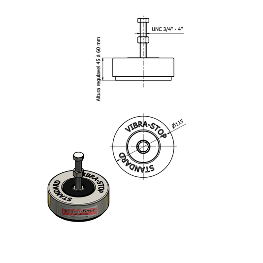 Vibra Stop Amortecedor Standard 3/4 X 115mm 1500-6000 Kg