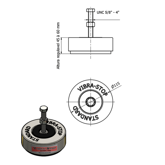 Vibra Stop Amortecedor Standard 5/8 X 115mm 1500-6000 Kg