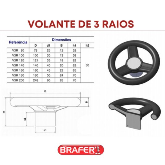 Volante 140mm 3 Raios Cubo em Ferro Fundido V3r 140