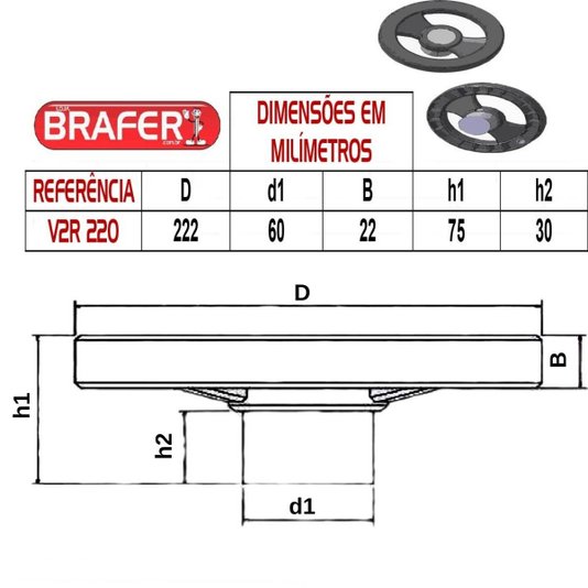 Volante 220mm 2 Raios Cubo em Ferro Fundido V2r 220 - 5 Und