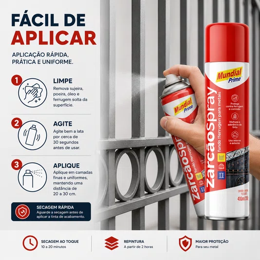 Zarcão Spray Fundo Antiferrugem para Metais 400ml Pré Pintura