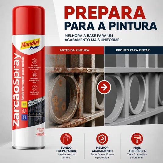 Zarcão Spray Fundo Antiferrugem para Metais 400ml Pré Pintura