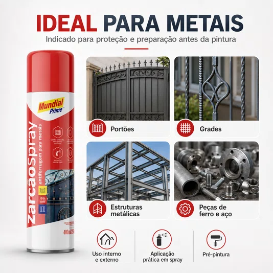 Zarcão Spray Fundo Antiferrugem para Metais 400ml Pré Pintura
