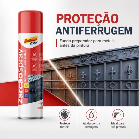 Zarcão Spray Fundo Antiferrugem para Metais 400ml Pré Pintura