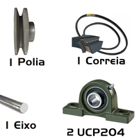 Kit 2 UCP204 + Polia 80A1 + Correia V A-40 + Eixo 20x500