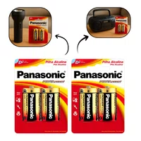 Kit 4 Pilhas Grande D2 Alcalina Panasonic Power Alkaline