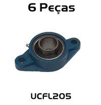Kit 6 Mancal Oval Flange FL205 NB + 6 Rolamento UC205 SKF