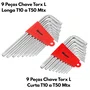 Kit 18 Peças Jogo de Chaves Torx L Curta e Longa MTX T10-T50