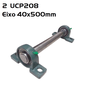 Kit 2 Rolamento UC208 + 2 Mancal P208 + 1 Eixo 40x500mm