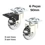 Rodizio Silicone Giratório Roda 50mm 3 c/ + 3 s/ Trava 6 Und